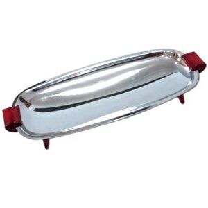 Vintage Gourmates by Glo Hill Canada Chrome Tray w/ Red Bakelite Handles‎ & Feet